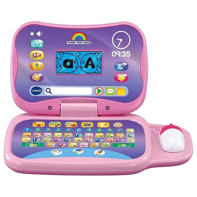 VTech Toddler Tech Laptop, Pink Interactive Educational Computer Toy, 20 Games for Pre - School Children, Learn Alphabet, Letters, Shapes, Numbers, Music & French, Kids 2, 3, 4 + Years, English Version - Marah Kids