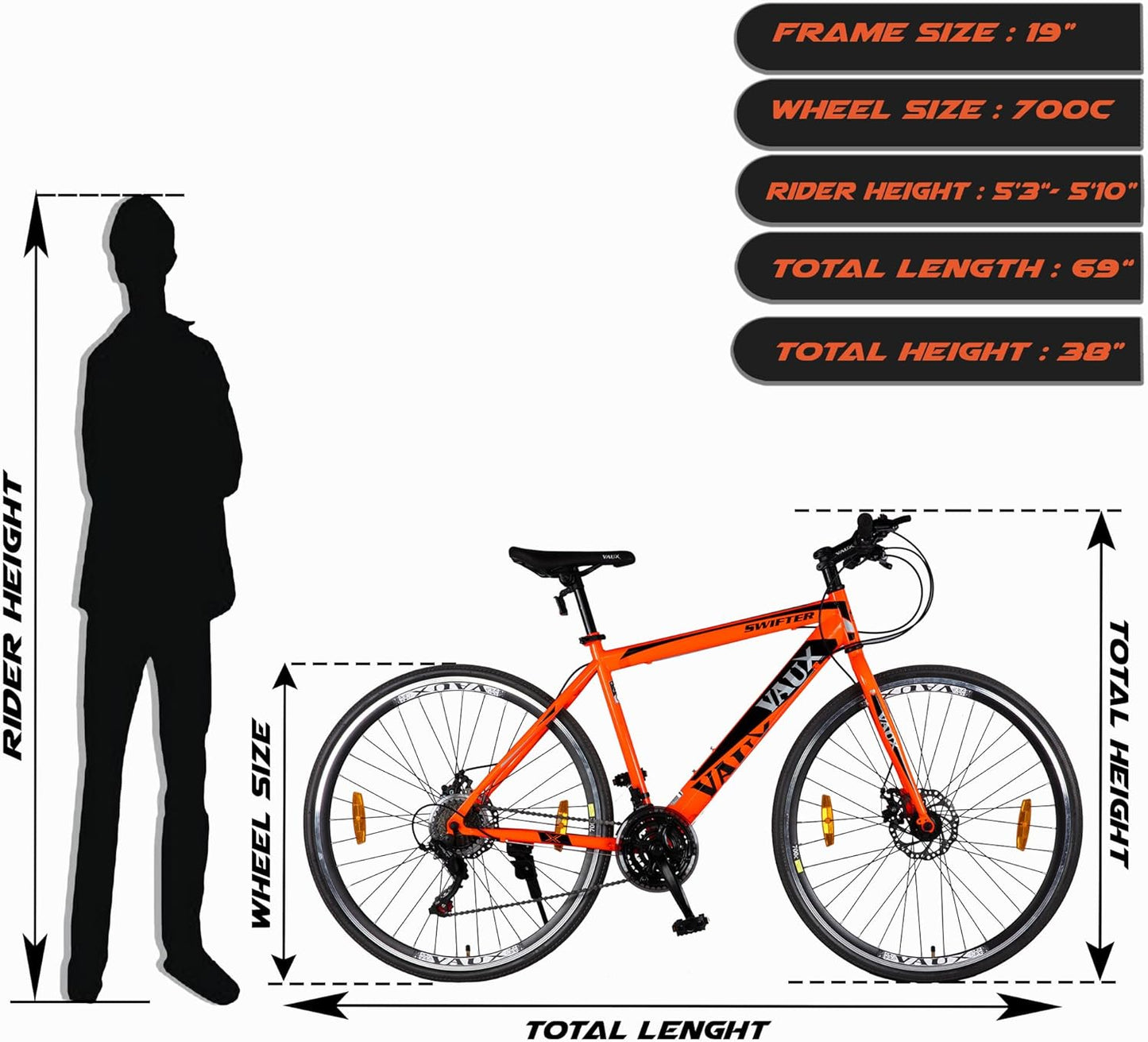 VAUX Swifter Hybrid Road Bike 700C - Orange - Marah Kids