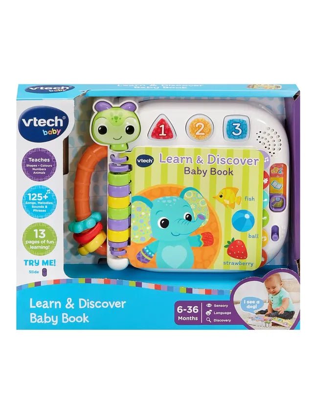 Vtech - Learn & Discovery Baby Book - Multicolour | Travel Book, easy - to - turn, wipe - clean pages & 3 play modes | suitable ages 6 m + up - Marah Kids