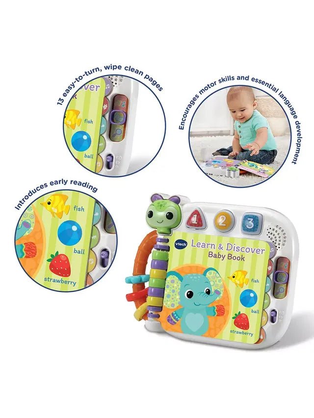 Vtech - Learn & Discovery Baby Book - Multicolour | Travel Book, easy - to - turn, wipe - clean pages & 3 play modes | suitable ages 6 m + up - Marah Kids