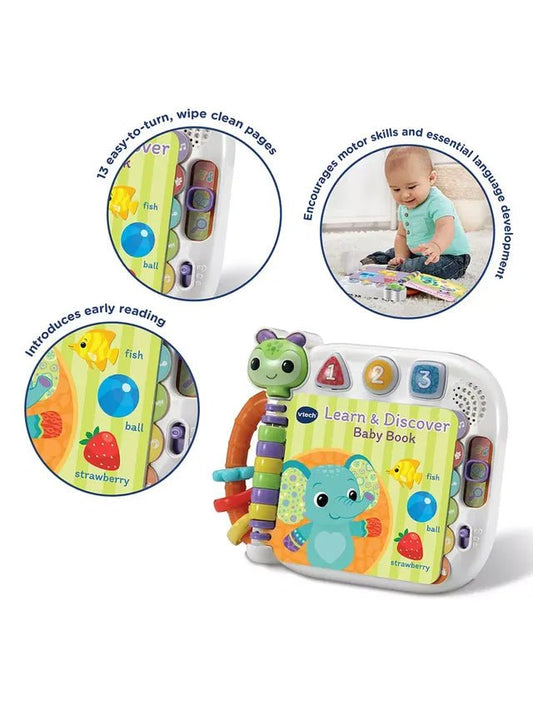 Vtech - Learn & Discovery Baby Book - Multicolour | Travel Book, easy - to - turn, wipe - clean pages & 3 play modes | suitable ages 6 m + up - Marah Kids