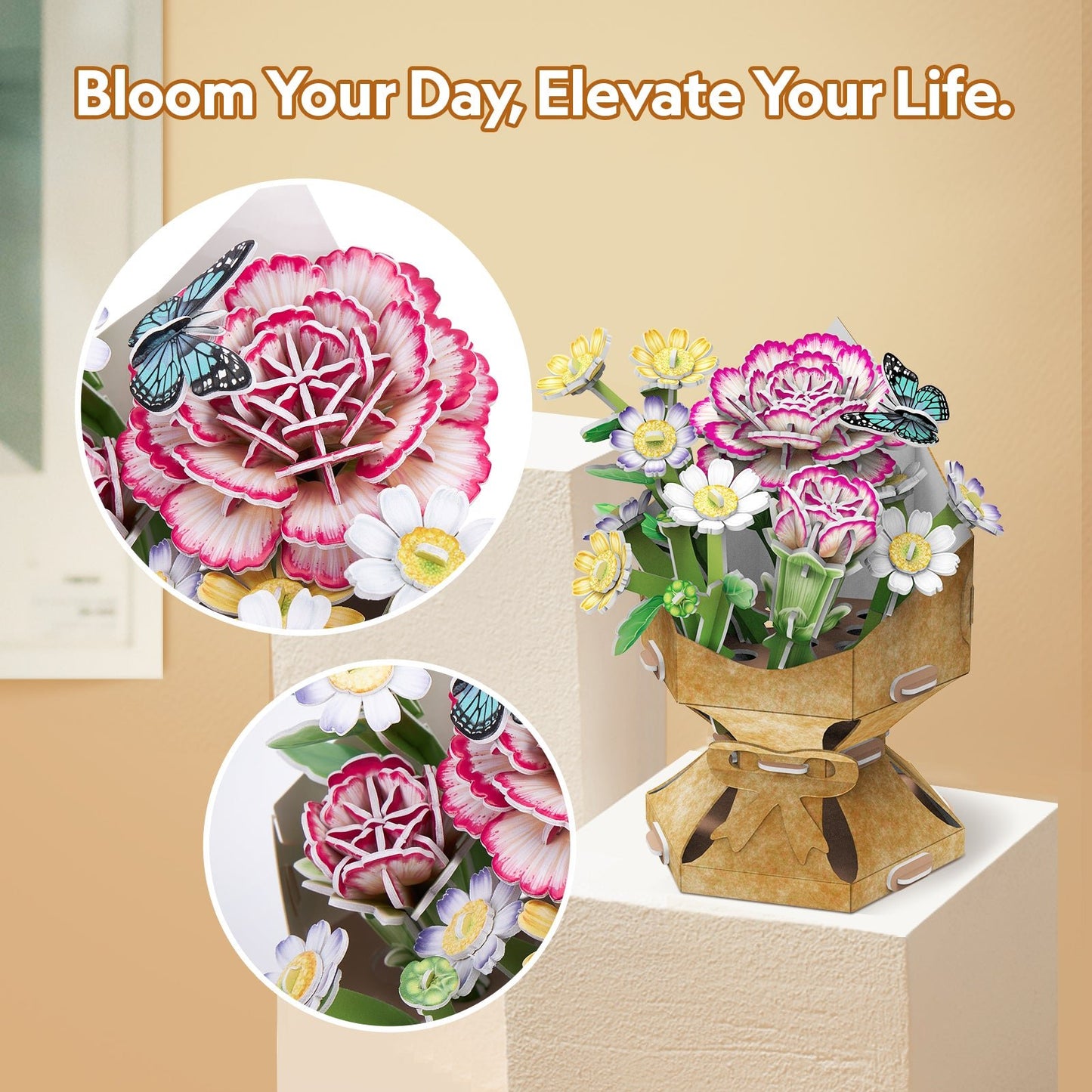 CUBIC FUNun 3D Puzzle Carnation Flower Bouquet 134pieces - Marah Kids