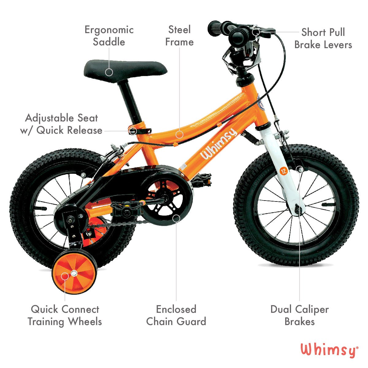 Whimsy Wheels Classic 12" Kids Bike - Orange - Marah Kids