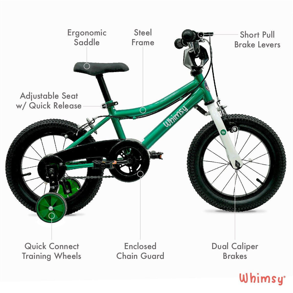 Whimsy Wheels Classic 14" Kids Bike - Green - Marah Kids