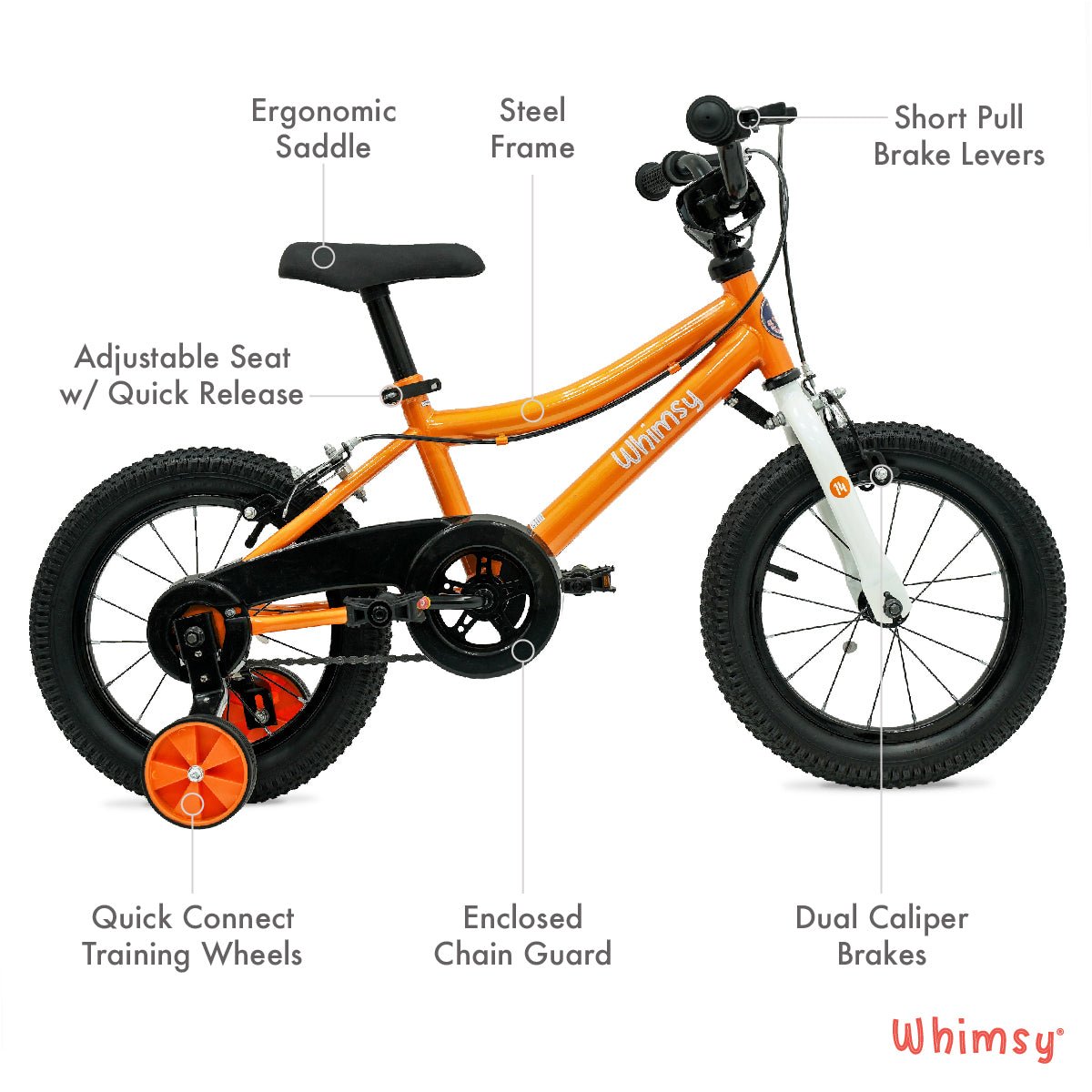 Whimsy Wheels Classic 14" Kids Bike - Orange - Marah Kids