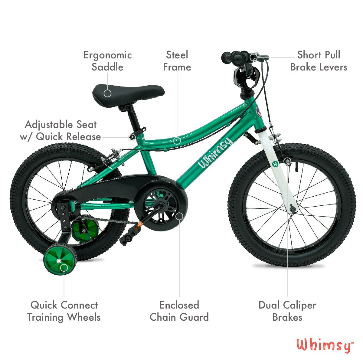Whimsy Wheels Classic 16" Kids Bike - Green - Marah Kids