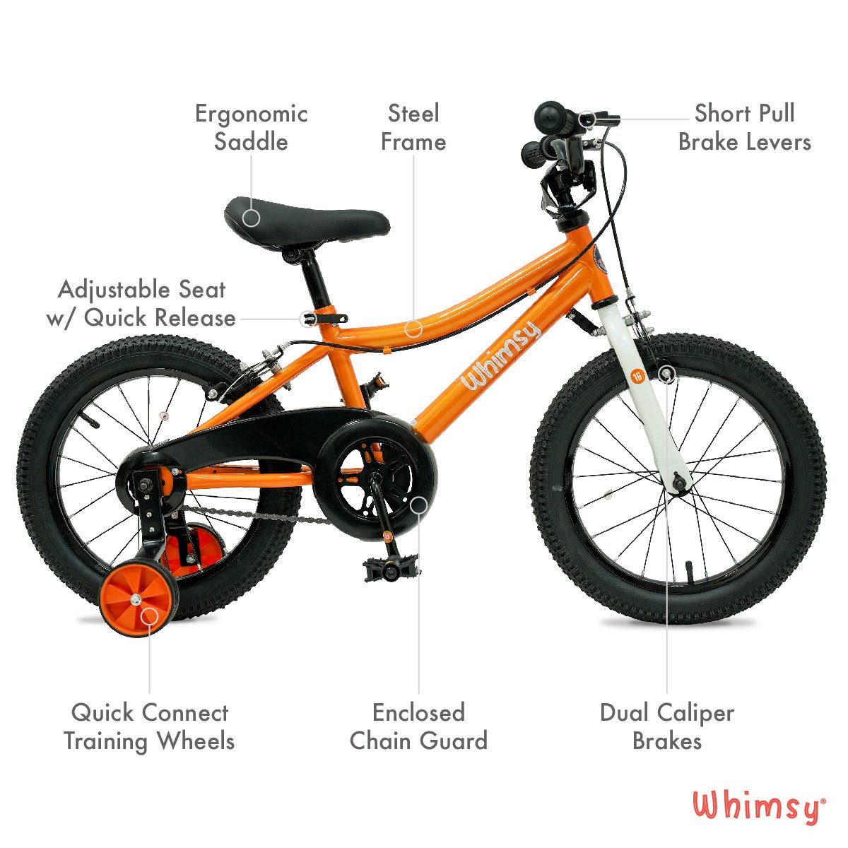Whimsy Wheels Classic 16" Kids Bike - Orange - Marah Kids