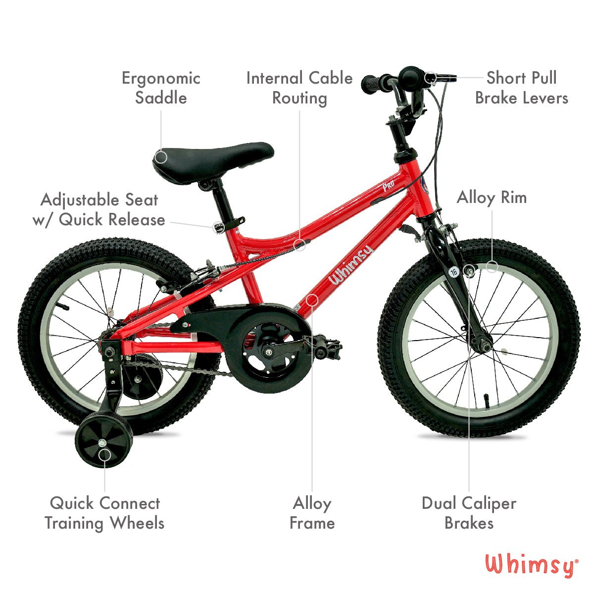 Whimsy Wheels Pro Aluminum 16" Kids Bike - Red - Marah Kids