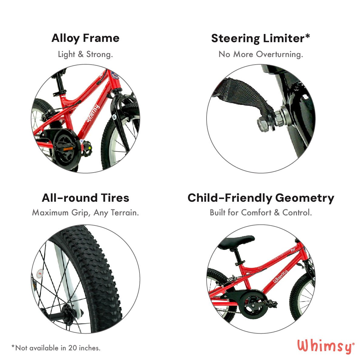 Whimsy Wheels Pro Aluminum 16" Kids Bike - Red - Marah Kids