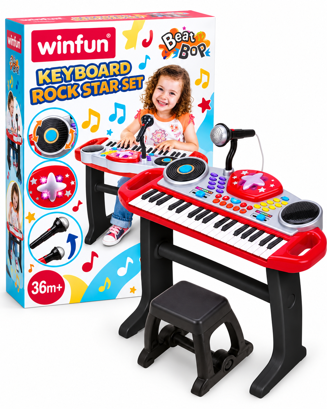Winfun Beat Bop 37-Key Electronic Keyboard for Kids with Stand, 36 Months+