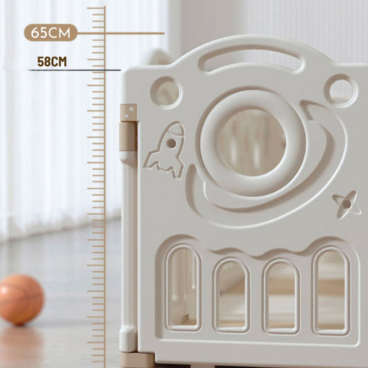 Kids Space Playpen w/ Busyboard & Basketball Hoop - 18pcs - White - Marah Kids