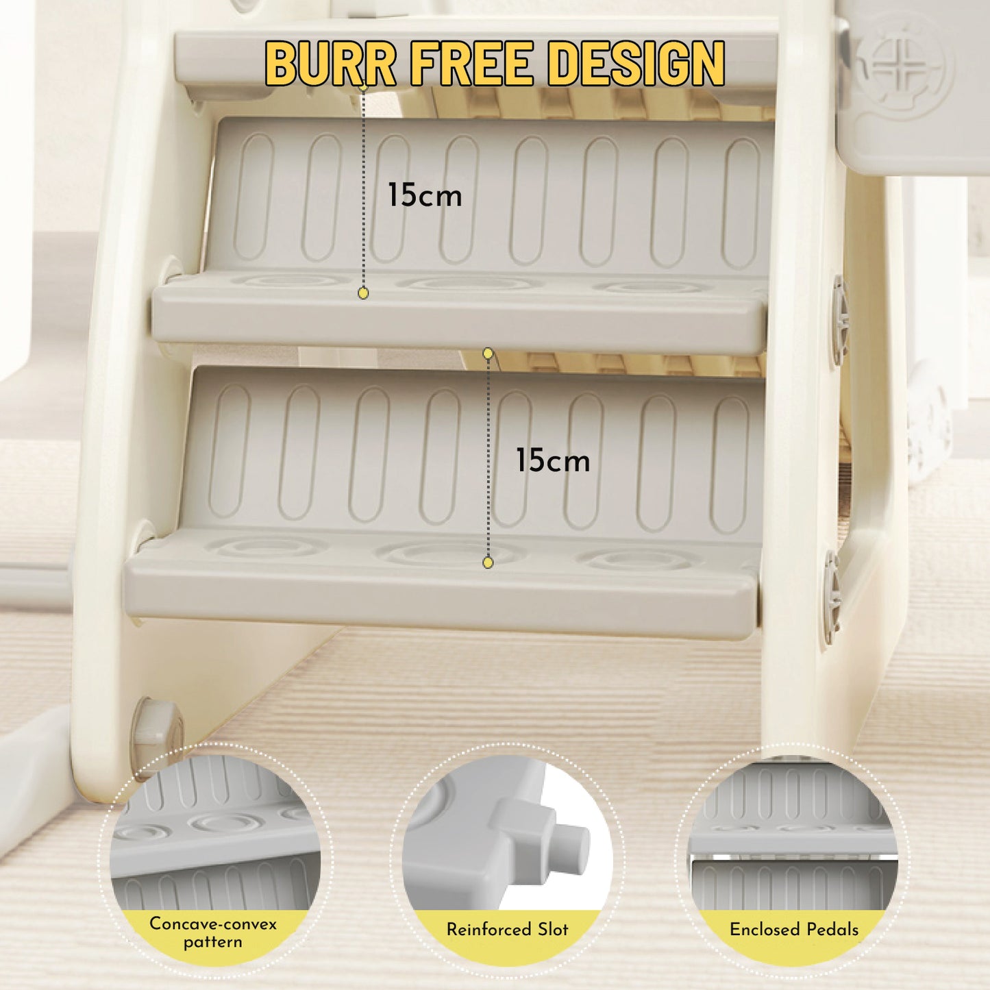 Slide w/ Climbing Wall & Basketball Hoop - White - Marah Kids