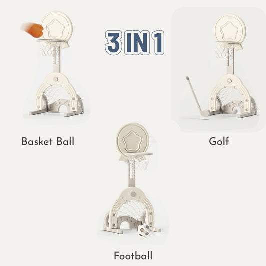 Basketball Stand W/ Football & Hockey Stick - White - Marah Kids