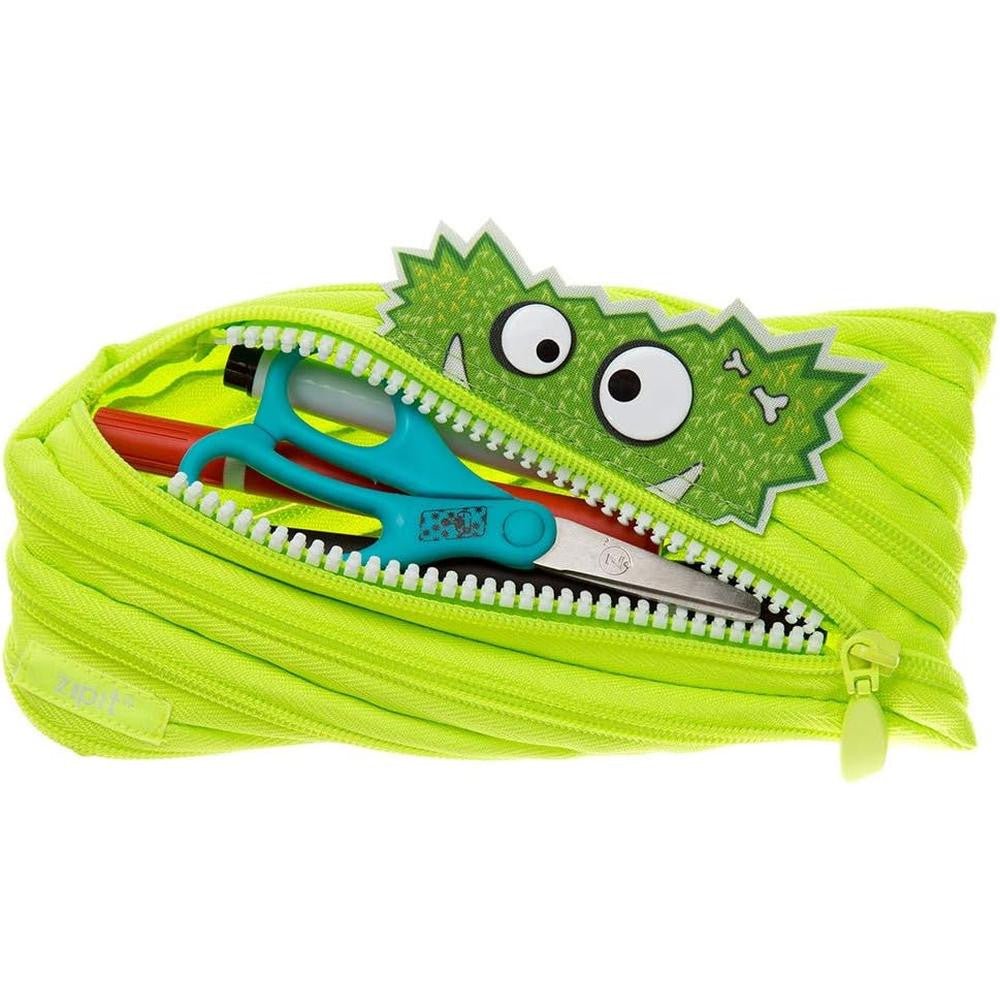 ZIPIT - Monstar Pencil Case for Kids, Cute Pen Pouch Holds Up to 30 Pens, Made of One Long Zipper! (Lime) - Marah Kids