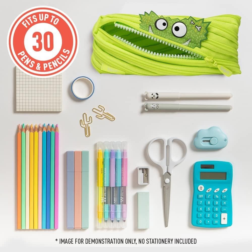 ZIPIT - Monstar Pencil Case for Kids, Cute Pen Pouch Holds Up to 30 Pens, Made of One Long Zipper! (Lime) - Marah Kids