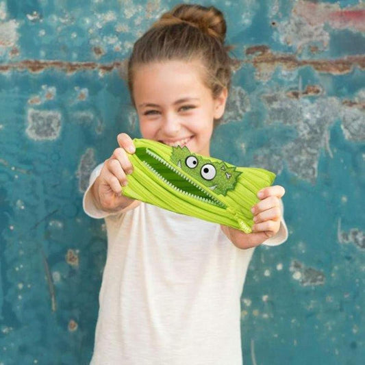 ZIPIT - Monstar Pencil Case for Kids, Cute Pen Pouch Holds Up to 30 Pens, Made of One Long Zipper! (Lime) - Marah Kids