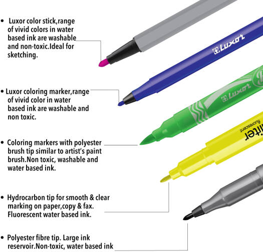 Luxor - Art and Hobby Pens| Trendy design Pen | Assorted Ink | Water Base Marker | Pack of 20 - Marah Kids
