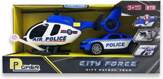 D - Power Helicopter & Sports Car 1:14 Scale Firemen Playset – Blue | Elevate the excitement with this 1:14 scale Firemen Playset | Requires Batteries: 3x LR44 batteries included | Ideal gifts ages 3+ - Marah Kids