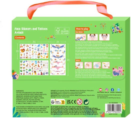 Avenir - Face Stickers and Tattoos - Animal Multicolour | trendy and colorful kids nail stickers and tattoo fashions | Ideal gifts for girlfriends. | Ages 3+ - Marah Kids