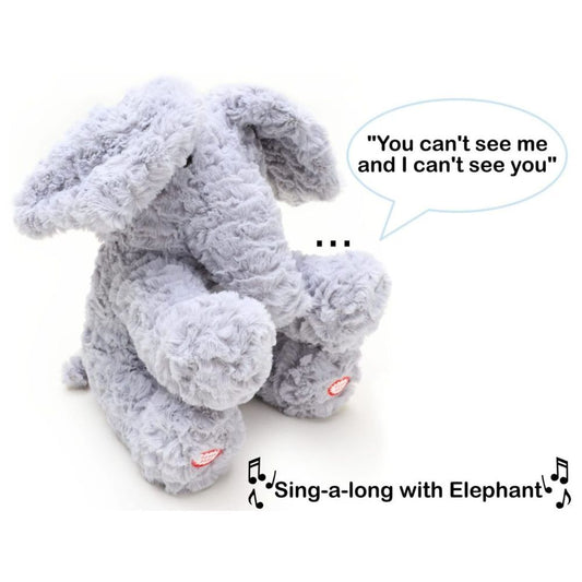 Mini Melody Peekaboo Talking Singing Moving Soft Plush Kids Learning Toys Elephant | 12m+, Gray | a combination of entertainment, interaction, and educational engaging toys for young children. - Marah Kids