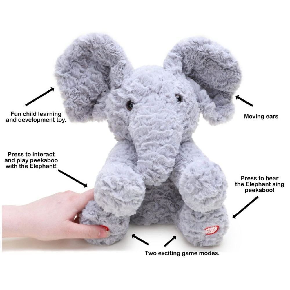Mini Melody Peekaboo Talking Singing Moving Soft Plush Kids Learning Toys Elephant | 12m+, Gray | a combination of entertainment, interaction, and educational engaging toys for young children. - Marah Kids