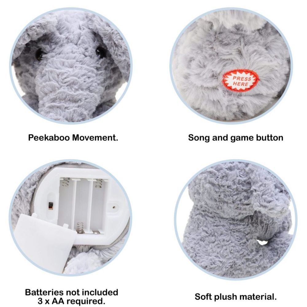 Mini Melody Peekaboo Talking Singing Moving Soft Plush Kids Learning Toys Elephant | 12m+, Gray | a combination of entertainment, interaction, and educational engaging toys for young children. - Marah Kids