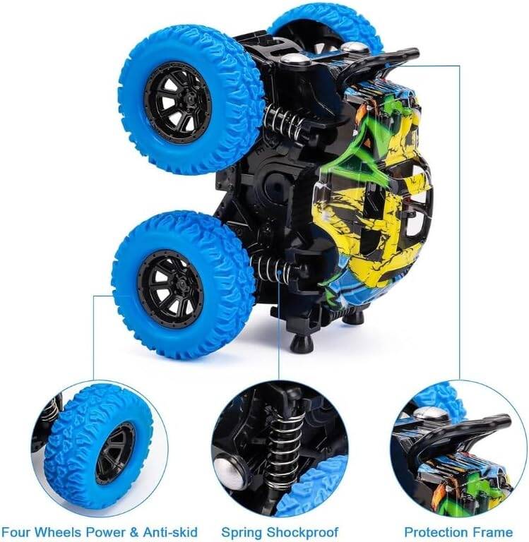 D - Power - Friction Stunt Monster Truck - Blue | Inertia Drive, Safe for Kids, Great Gifts | 3+ - Marah Kids
