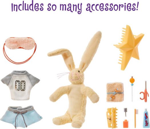Bratz - Slumber Party Sasha Fashion Doll with 2 Sets of Pajamas, Plush, and Accessories - Multicolour | Mix ‘N’ Match Outfits | Each girl is bringing her favorite stuffed animal to the slumber party | Ages 6 + up - Marah Kids