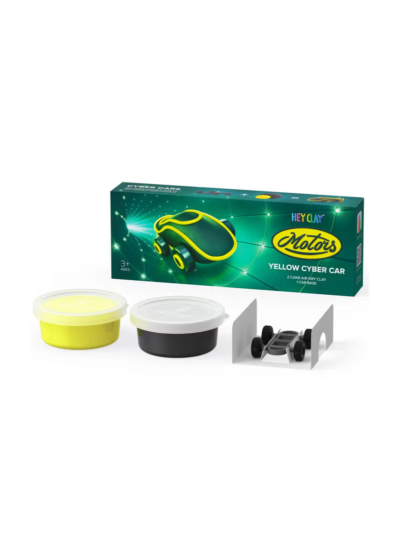 Hey Clay - Cyber Cars YELLOW CYBER CAR Colourful modelling air-dry clay, 2 cans with fun interactive app for kids 3 years +