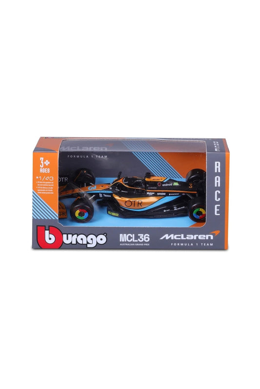 Bburago Race 2022 McLaren MCL 36 3 Ricciardo Scale 1:43 Diecast - Marah Kids