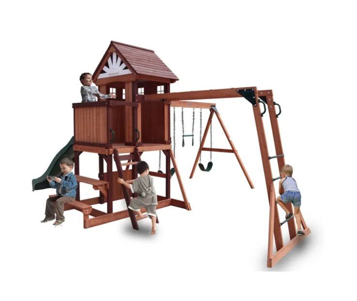 Mountpeak - Vinson Massif Swing Set And Playhouse w/ Wooden Roof - Marah Kids
