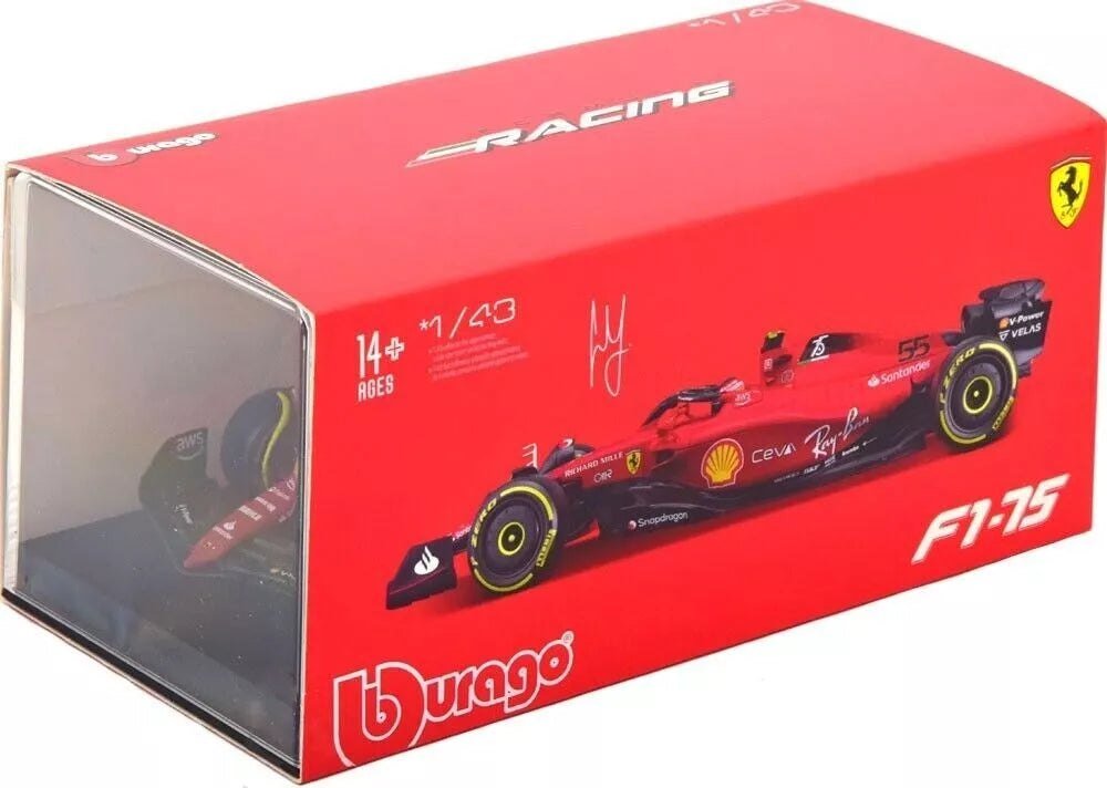 Formula Racing 2022 Ferrari F1 - 75 55 Carlos Sainz 1/43 Scale Diecast Model by Bburago - Marah Kids