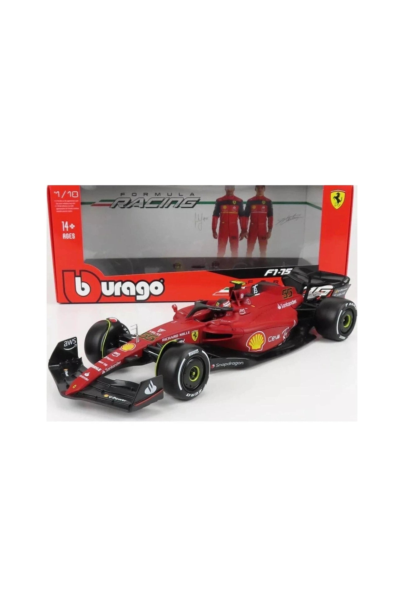 Bburago 1/18 Scale Model - Ferrari F1 - 75 (2022) Carlos Sainz 55 - Marah Kids