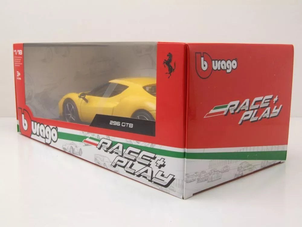 Ferrari 296 GTB Yellow 1:18 Diecast Model Car by Bburago - Marah Kids