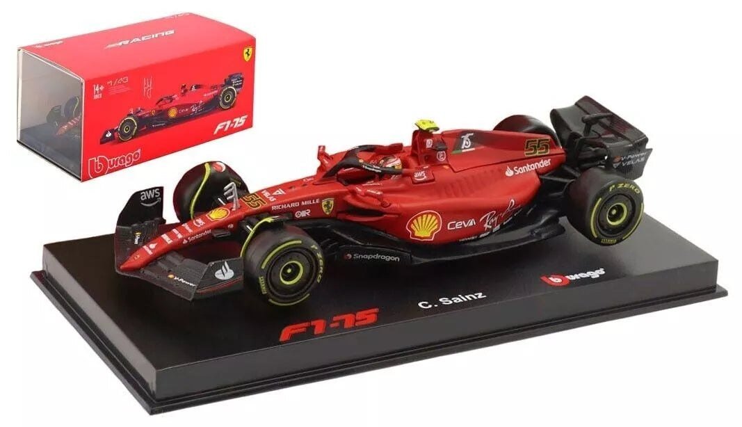 Formula Racing 2022 Ferrari F1 - 75 55 Carlos Sainz 1/43 Scale Diecast Model by Bburago - Marah Kids