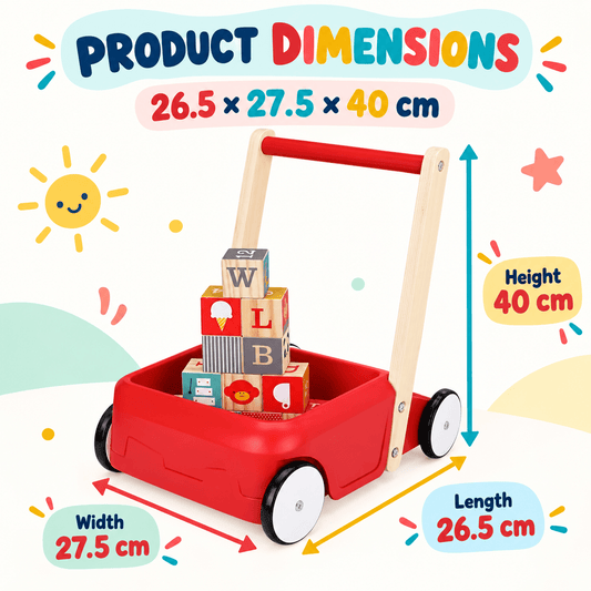 Tooky Toy Wooden Baby Walker with Educational Activity Blocks - Multifunction Learning Push Toy for Toddlers and Kids - Marah Kids