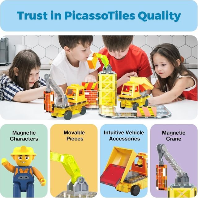 Picasso Magnetic Car Base Crank, Dump with Ladder 5in1 50 - pieces - Marah Kids