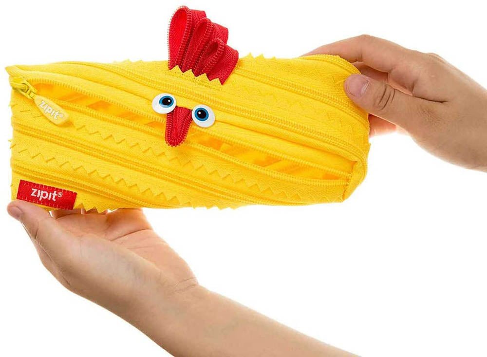 ZIPIT - Animals Pencil Case for Kids, Holds Up to 30 Pens, Machine Washable, Made of One Long Zipper! (Chicken) - Marah Kids