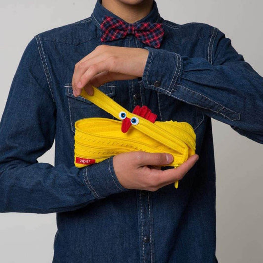 ZIPIT - Animals Pencil Case for Kids, Holds Up to 30 Pens, Machine Washable, Made of One Long Zipper! (Chicken) - Marah Kids