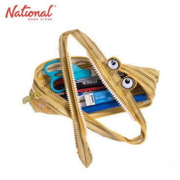 ZIPIT - Monster Pencil Case for Kids, Large Capacity Cute Pencil Pouch, Holds Up to 30 Pens, Made of One Long Zipper (Gold) - Marah Kids