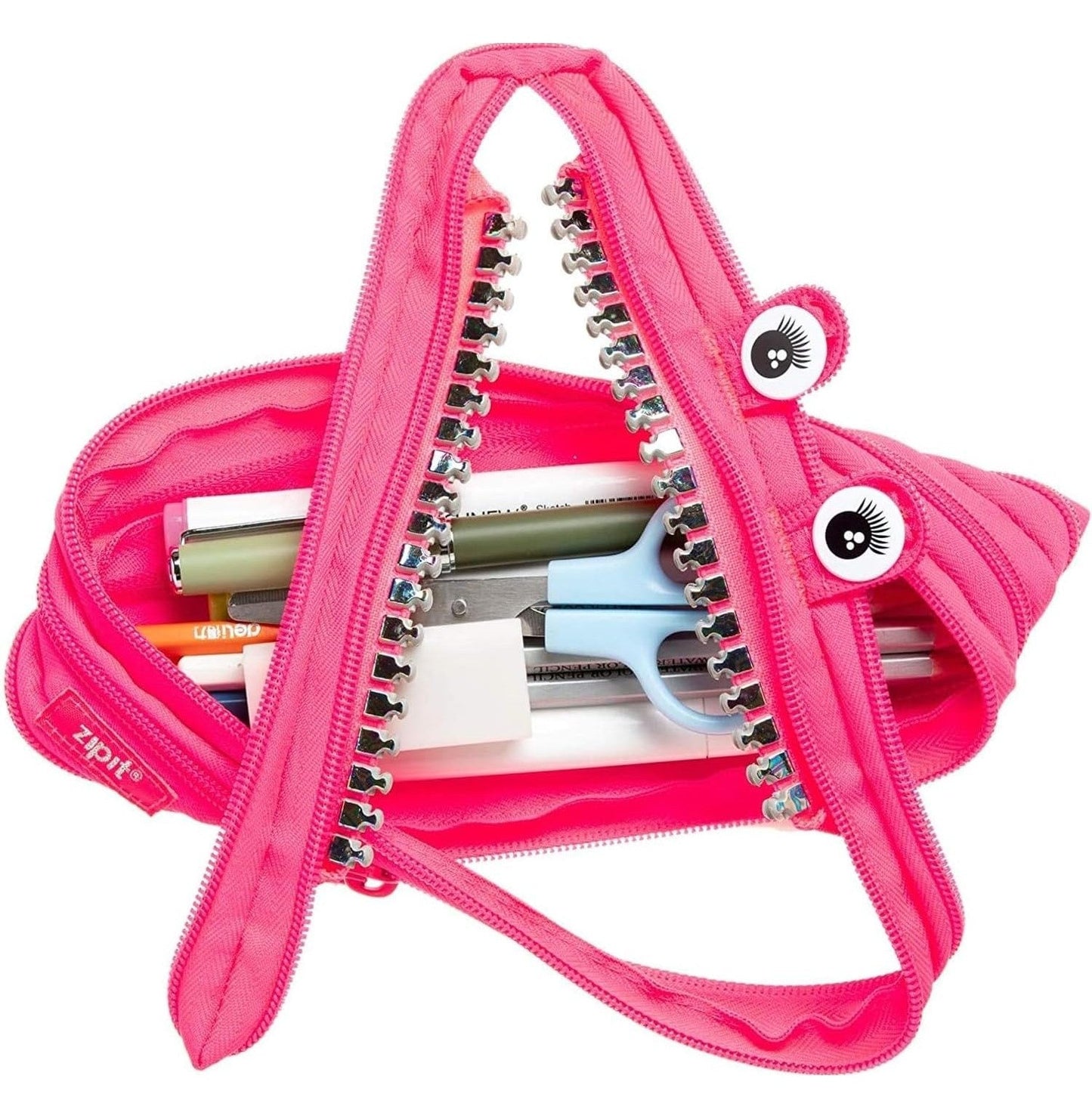 ZIPIT - Monster Pencil Case for Girls, Holds Up to 30 Pens, Machine Washable, Made of One Long Zipper! (Pink) - Marah Kids