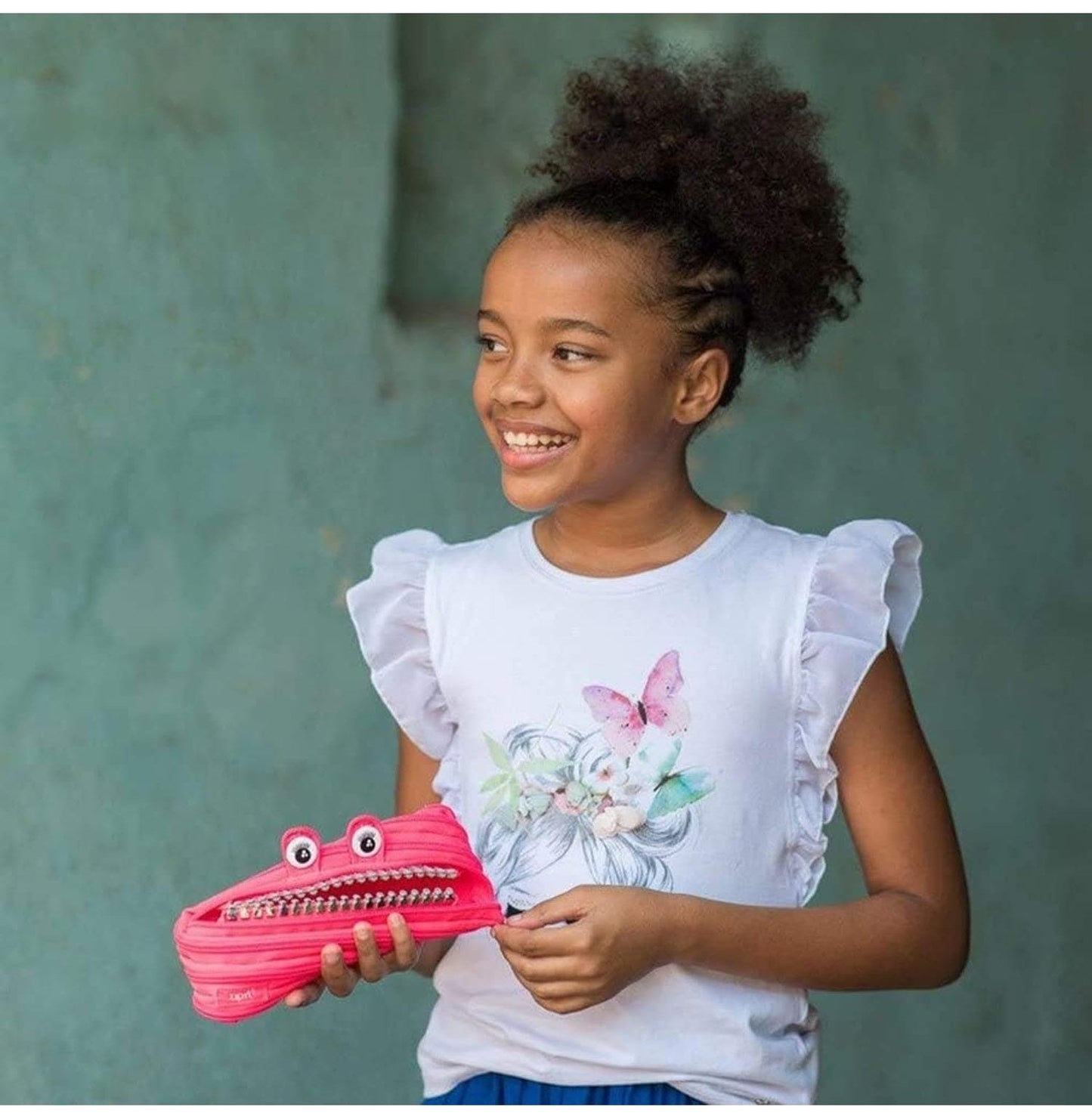 ZIPIT - Monster Pencil Case for Girls, Holds Up to 30 Pens, Machine Washable, Made of One Long Zipper! (Pink) - Marah Kids