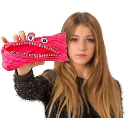 ZIPIT - Monster Pencil Case for Girls, Holds Up to 30 Pens, Machine Washable, Made of One Long Zipper! (Pink) - Marah Kids