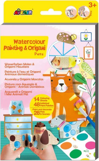 Avenir Watercolour Painting & Origami - Pets Multicolour | Encourage your child to be creative, great activity for rainy days, indoor play, travel and holidays | Ages 3+ - Marah Kids