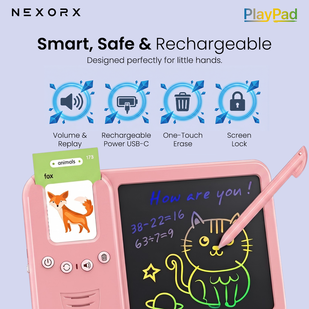 NEXORX Kids Learning Tablet with LCD Writing Pad & Flash Cards PlayPad Early Education Machine Audio Ca - image 5
