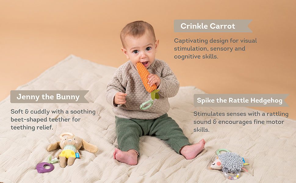 Taf Toys Urban Garden Activity Kit | 3 Plush Sensory Toys for Babies 0M+