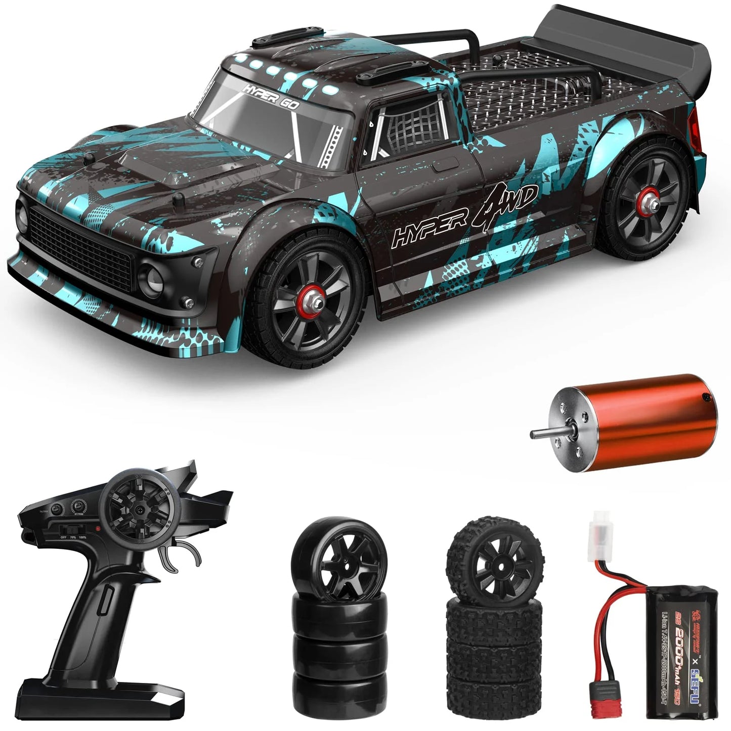 MJX – Brushless RC Hobby Grade Truck 2S Battery | High Speed, 2.4Ghz Remote Control | 1:14 Scale Radio Controlled Off - roader Electronic Monster R/C Truck | RTR, All Terrain - Blue - Marah Kids