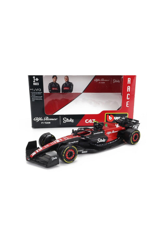 Bburago Alfa Romeo F1 C43 #24 Guanyu Zhou Season 2023 Black Red 1:43 Scale Diecast Model