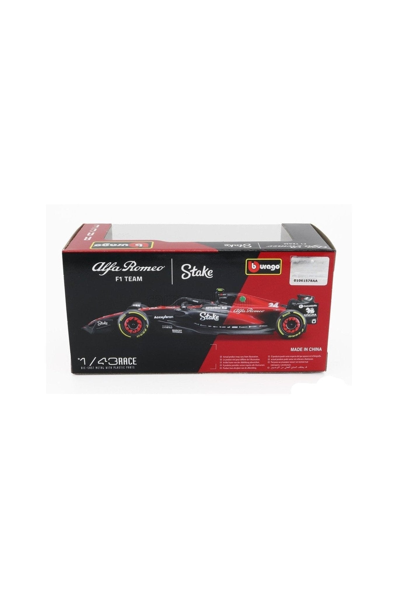 Bburago Alfa Romeo F1 C43 24 Guanyu Zhou Season 2023 Black Red 1:43 Scale Diecast Model - Marah Kids
