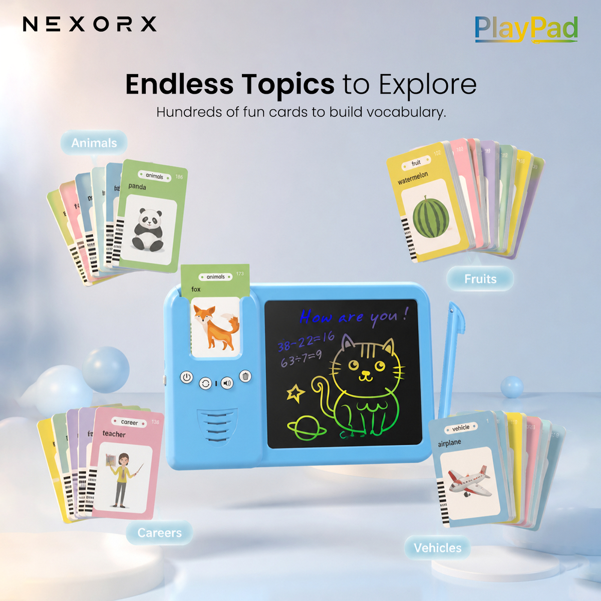 NEXORX Kids Learning Tablet with LCD Writing Pad & Flash Cards PlayPad Early Education Machine Audio Ca - image 4